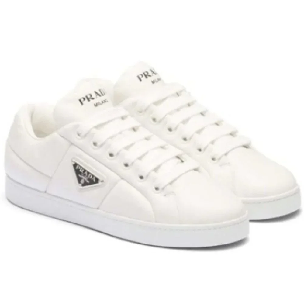 Prada Triangle Logo Padded Sneakers White Leather New - Picture 2 of 16
